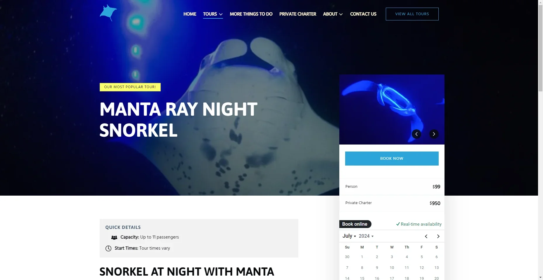 My Kona Adventures Manta Night Snorkel in Hawaiʻi