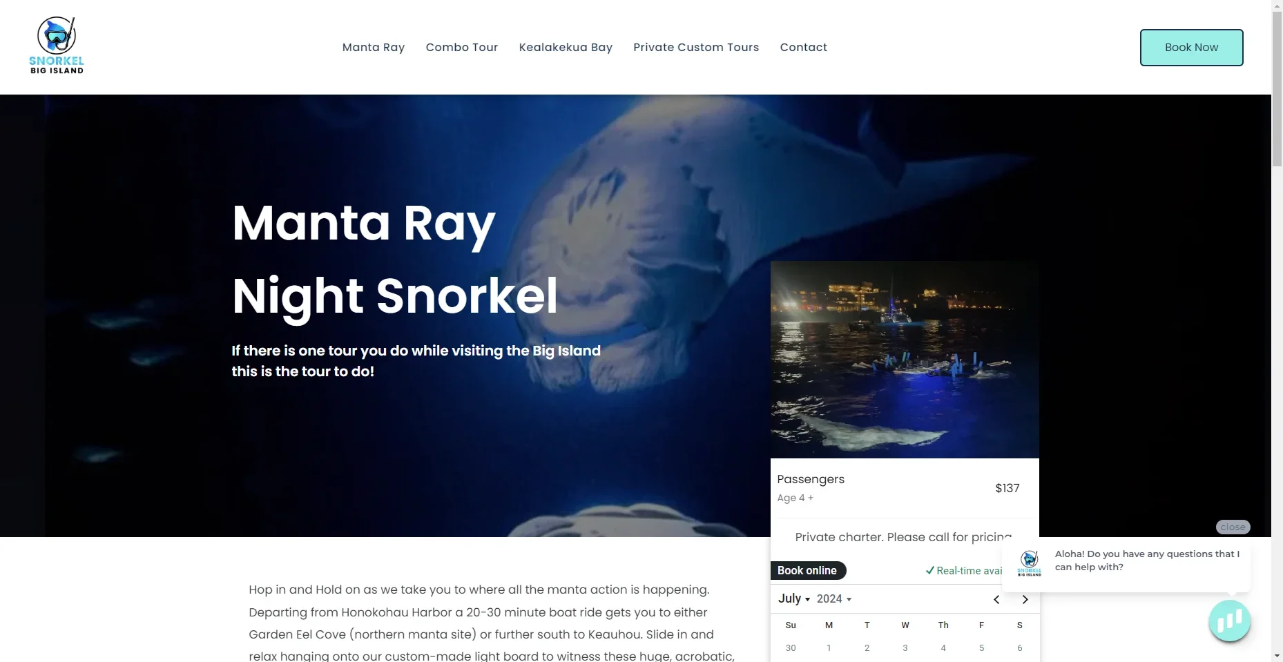 Snorkel Big Island – Manta Ray Night Snorkel in Hawaiʻi