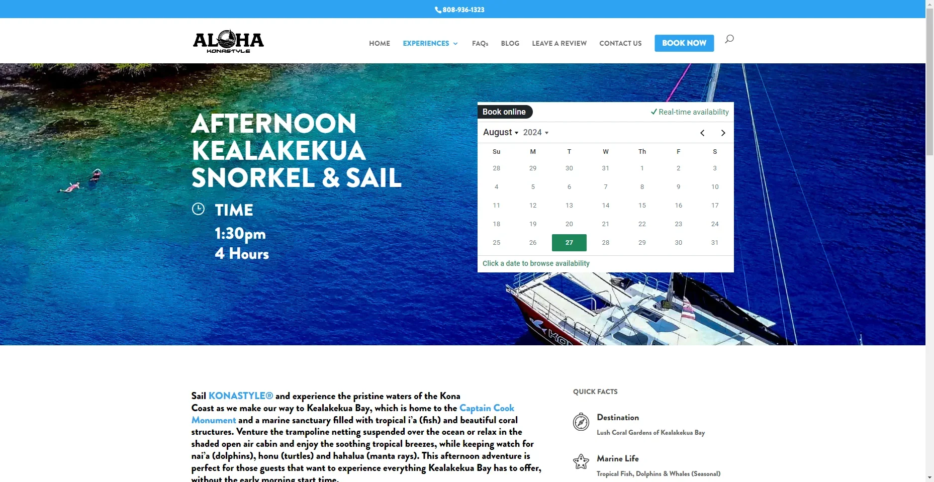 Kona Style Charters – Kealakekua Snorkel and Sail in Hawaiʻi