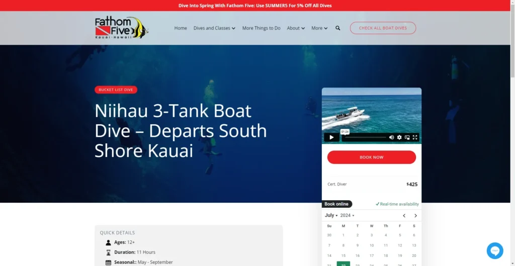Fathom Five Divers 3 Tank Boat Dive to Niihau in Hawaiʻi